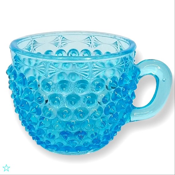 Antique Dew Drops Hobnail Double Eye Blue Cup Columbia Glass Made in USA - Picture 1 of 7